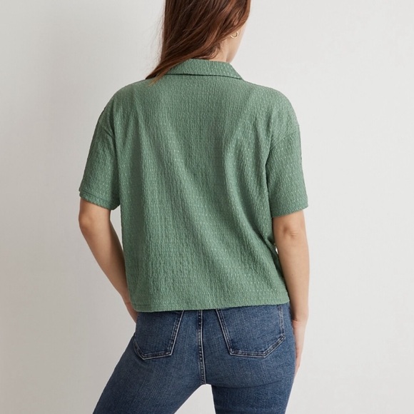 Madewell Crinkle-knit Button Front Trellis Green Top Floral Shaped Buttons NJ769 - Picture 2 of 8